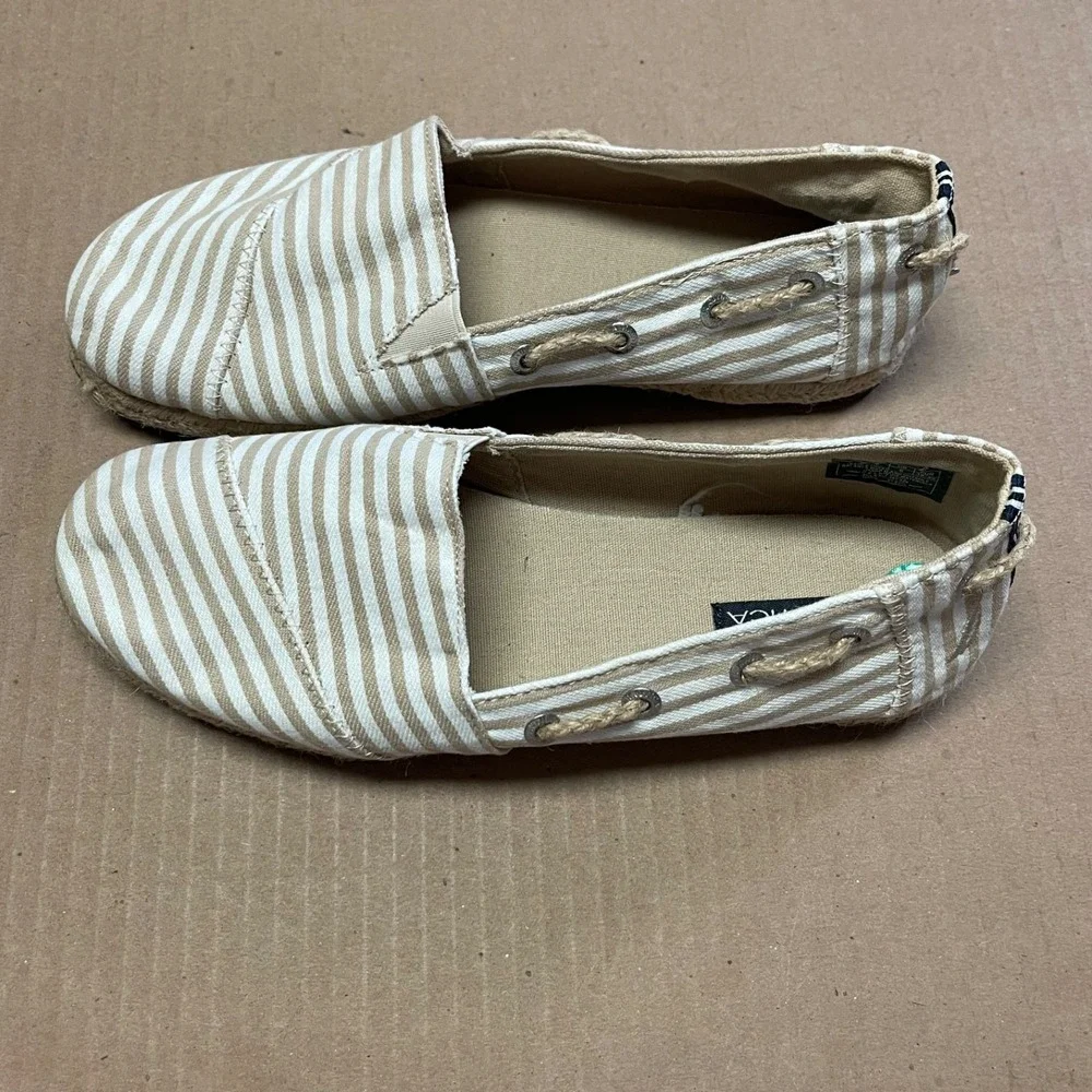 Nautica Women's Sz 8/38 Rudder Tan Striped‎ Canvas Espadrille Slip On Boat Shoes